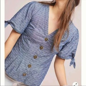 Anthropologie Pilcro & The Letterpress Denim Tie Sleeve Button Front Top